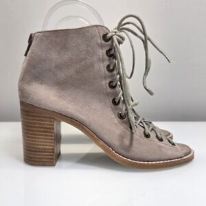 Jeffrey Campbell Peep Toe Bootie 6 Gray Nubuck Leather Corset Lace Up Block Heel